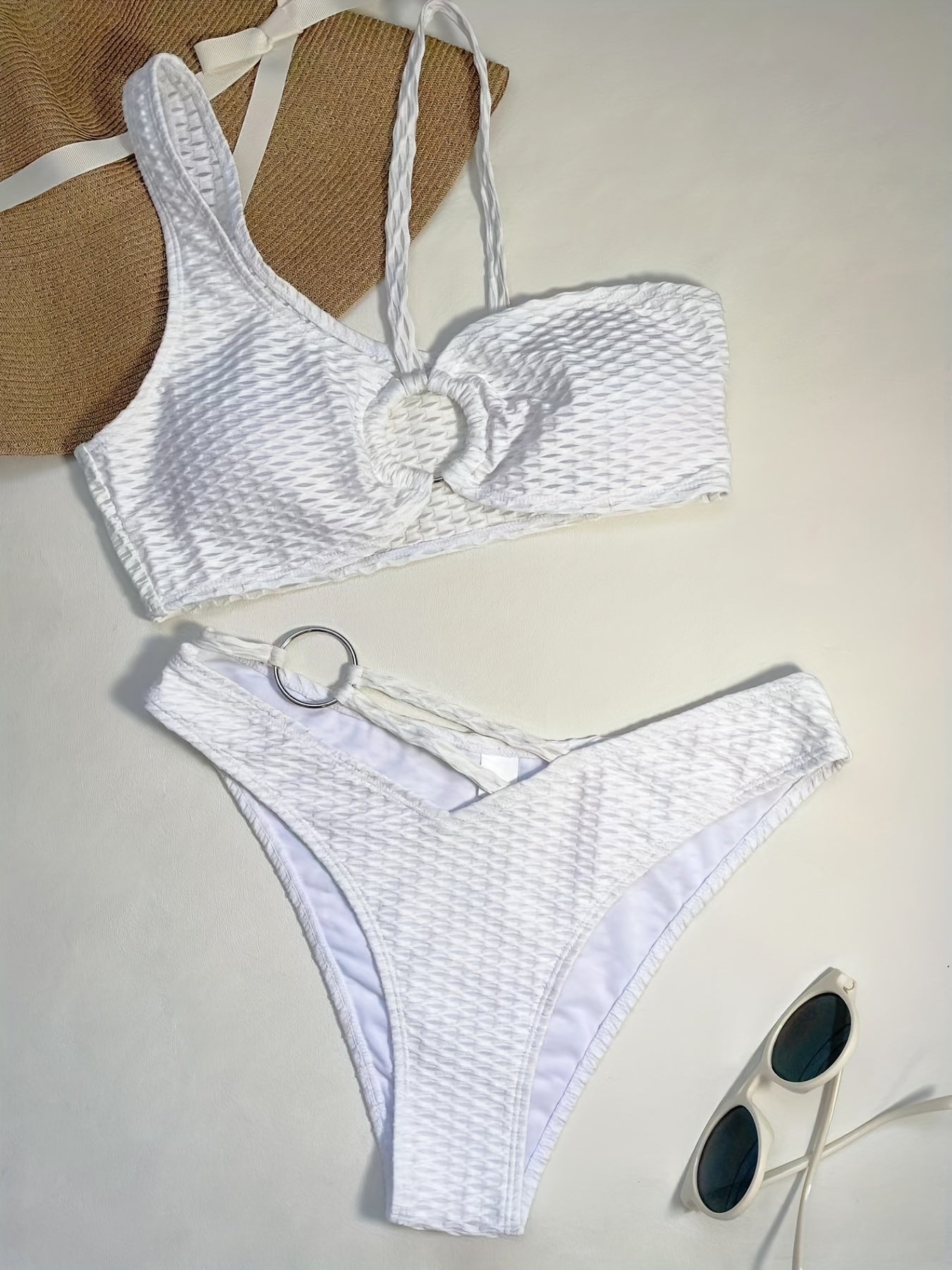 Ring Linked Cut Out High Cut Bikini Set