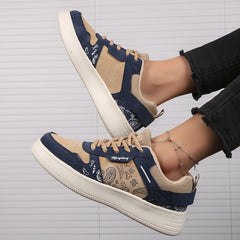 Retro Graphic Print Block Skate Shoes Flat Breathable Sneakers