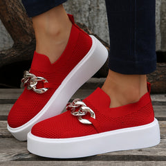Women's Thick Sole Loafers Mesh Chain Decor Slip-on Casual Shoes