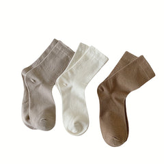 Women's Solid Crew Socks Breathable Mid Tube Stockings