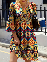 Paisley Print Bell Sleeve Boho Dress