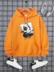 Poker Print Hoodie Men Kangaroo Pocket Loose Pullover Mens Clothing