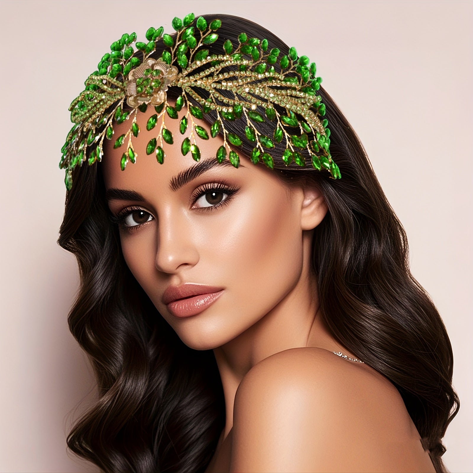Bohemian Green Rhinestone Hairpiece for Women Halloween Night Out