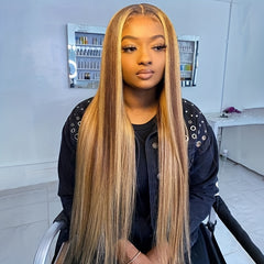 Honey Blonde Straight Human Hair Wig 13 4 HD Lace Front Hair Wig 180 Density