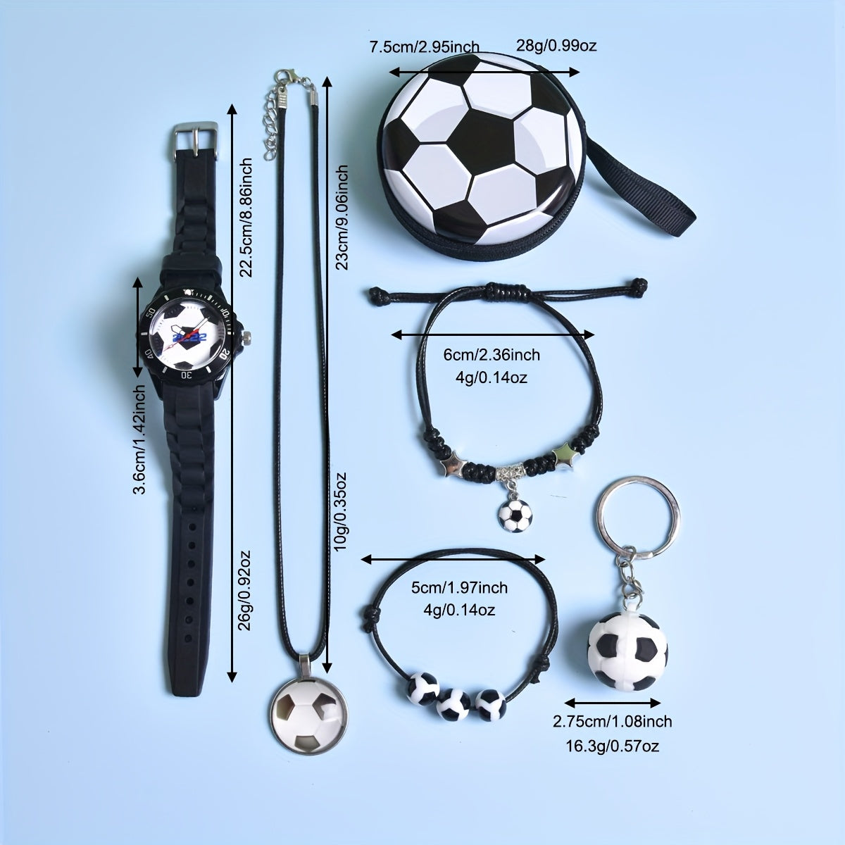 Boys Football Quartz Watch Set 6pcs