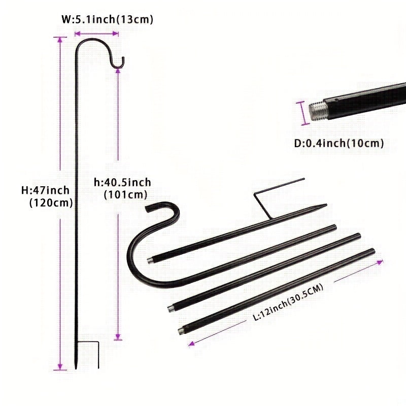 Adjustable Bird Feeder Pole w/ Detachable Hooks for Feeders, Plants & Lanterns