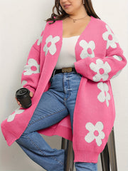 Floral Pattern V-Neck Drop Shoulder Cardigan