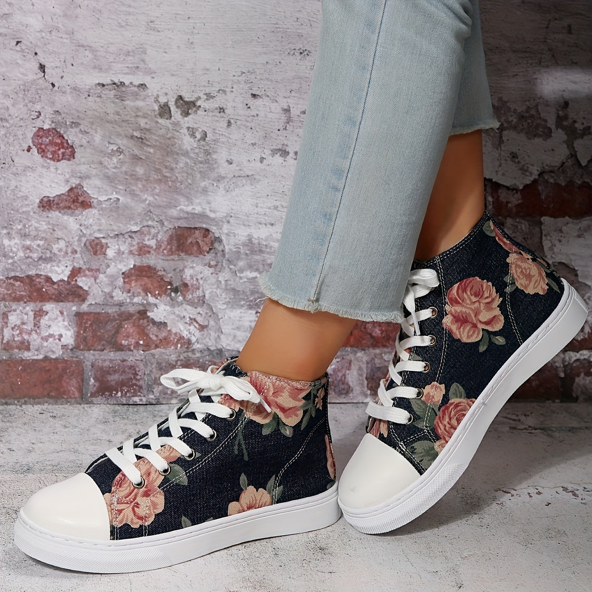 Floral Canvas Sneakers Lace Up Lightweight Round Toe Shoes