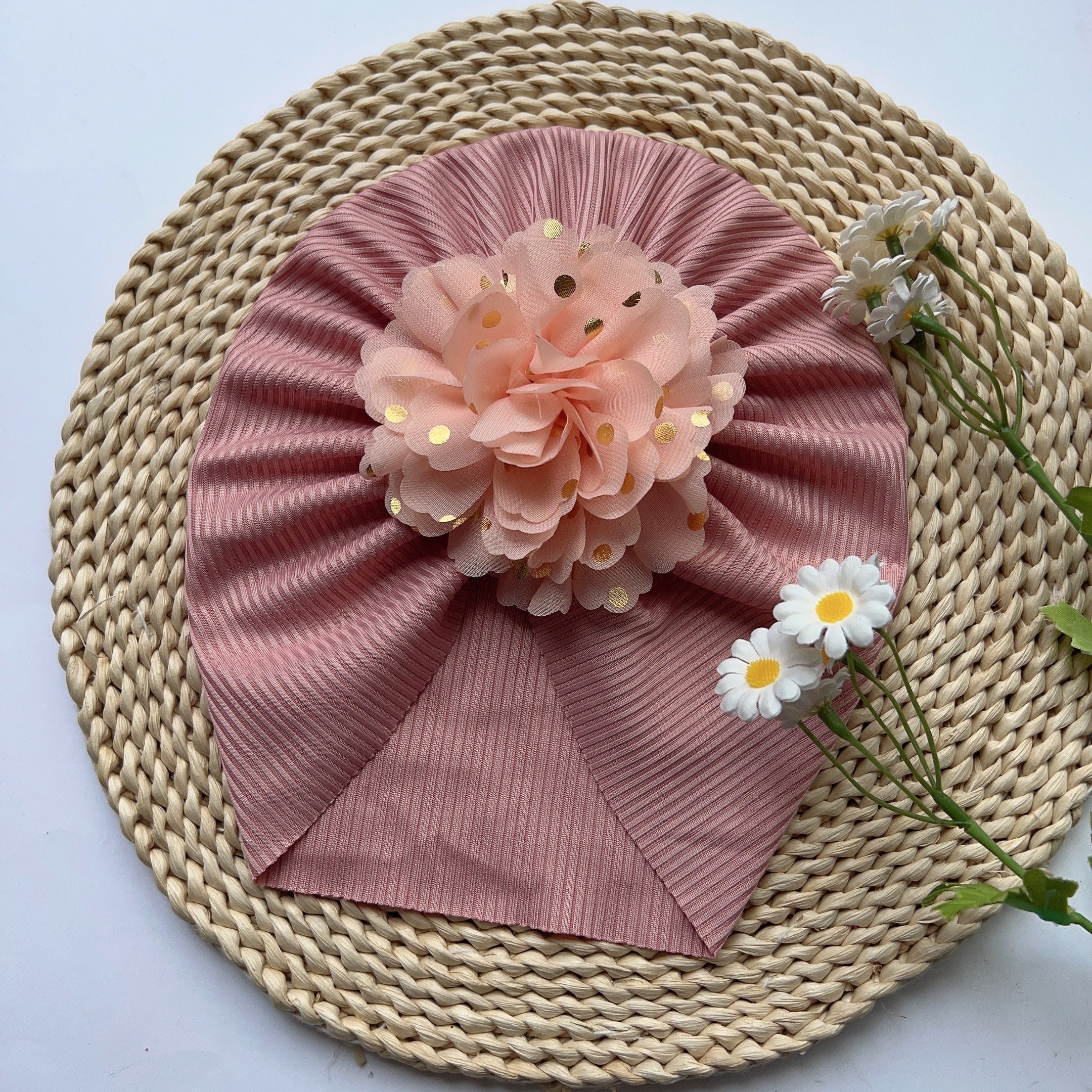 Baby Girls Sweet Brimless Hats Soft Flowers Decor Head Wrap