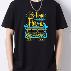 Men's Car Print Short Sleeve T-shirt Loose Fit Casual Top