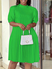 Pleated Knotted Dress Crew Neck Solid Dress Women's Clothing