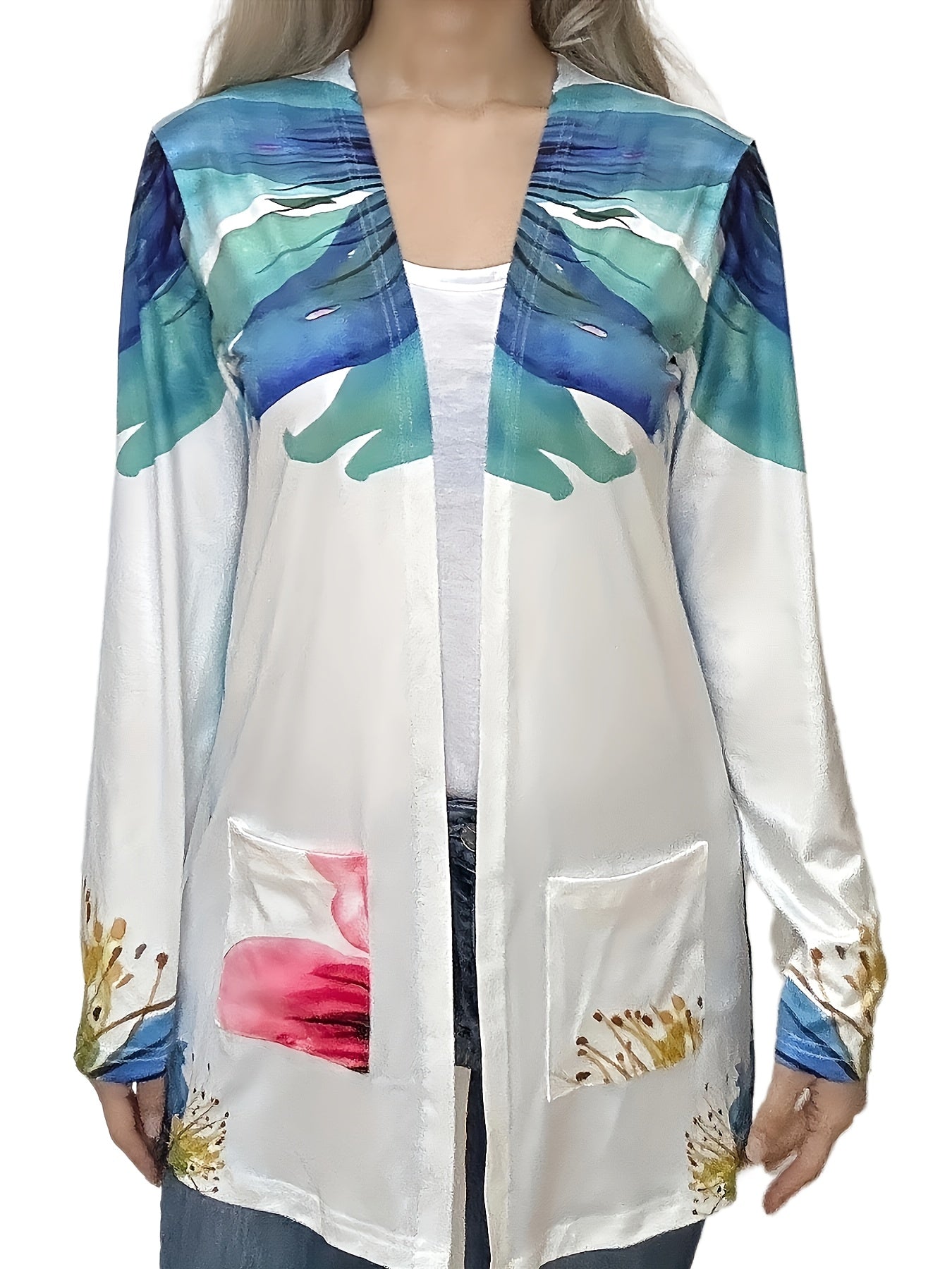 Floral Print Long Sleeve Open Front Cardigan