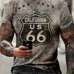 Men's Casual 3D Print Tee Shirt Street Style Stretch Round Neck for Summer