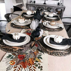 Linen Halloween Pumpkin Table Runner Placemat