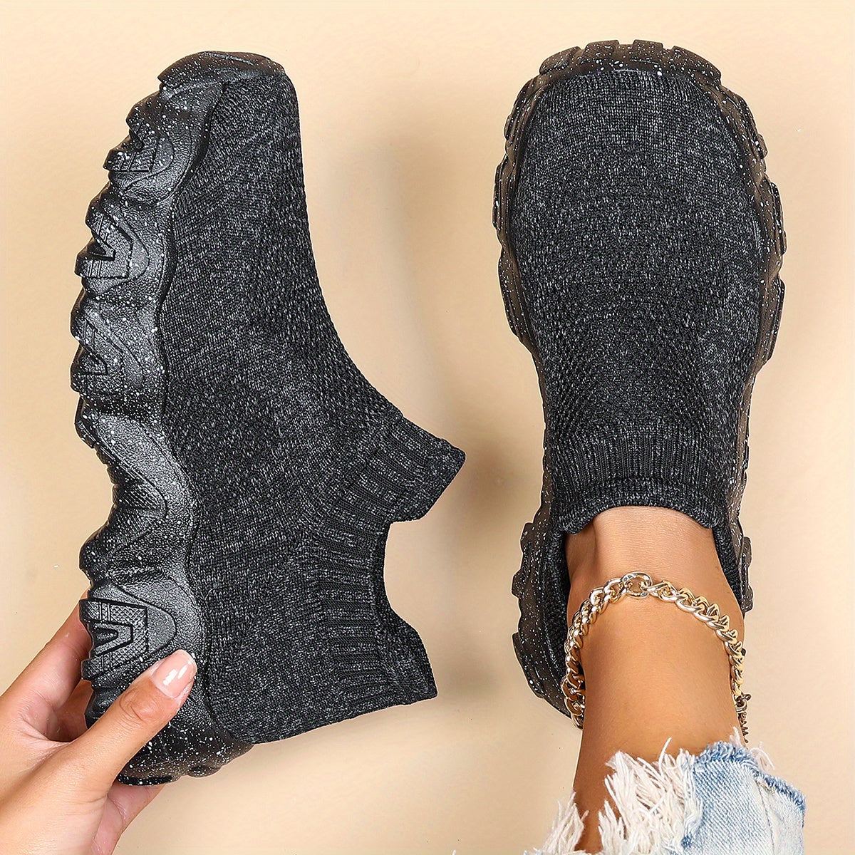 Women's Breathable Knit Platform Sneakers Slip On Outdoor Shoes