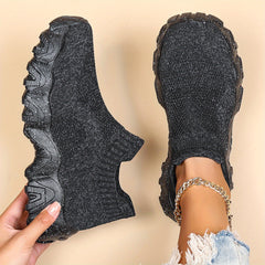 Women's Breathable Knit Platform Sneakers Slip On Outdoor Shoes