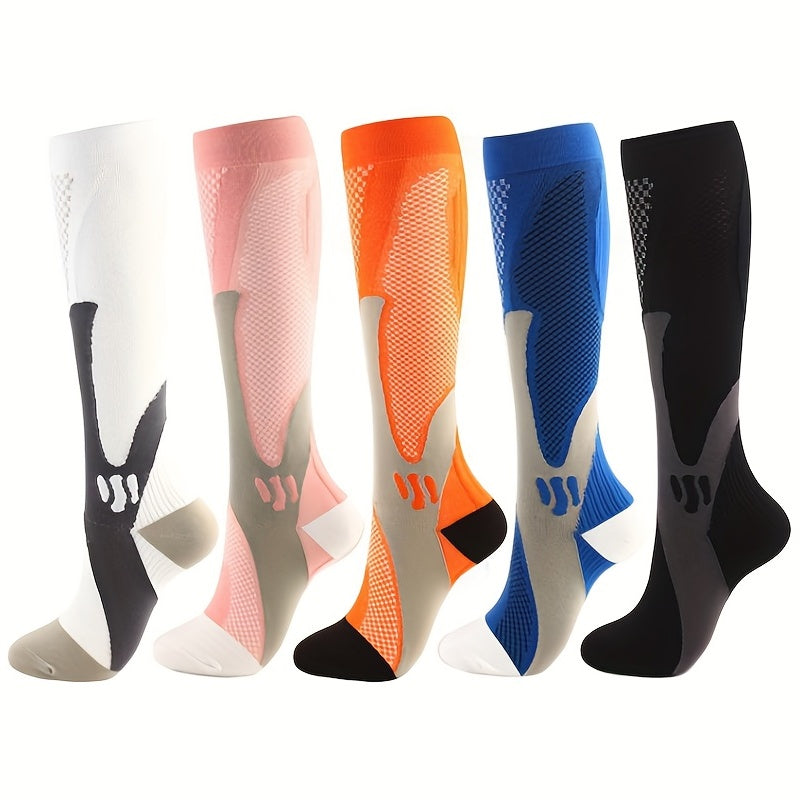 Men's Striped Compression Socks for Running Cycling Hiking - 5 Pairs