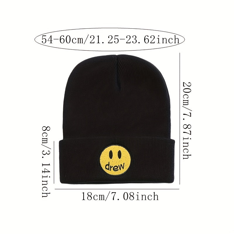 High-end Happy Face Dream Embroidery Woolen Knitted Cold Hat