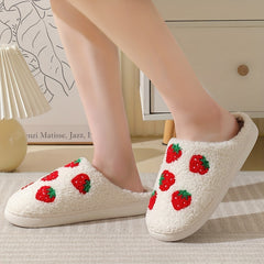 Cartoon Print Plush Slippers Winter Warm Closed Toe Flat Shoes