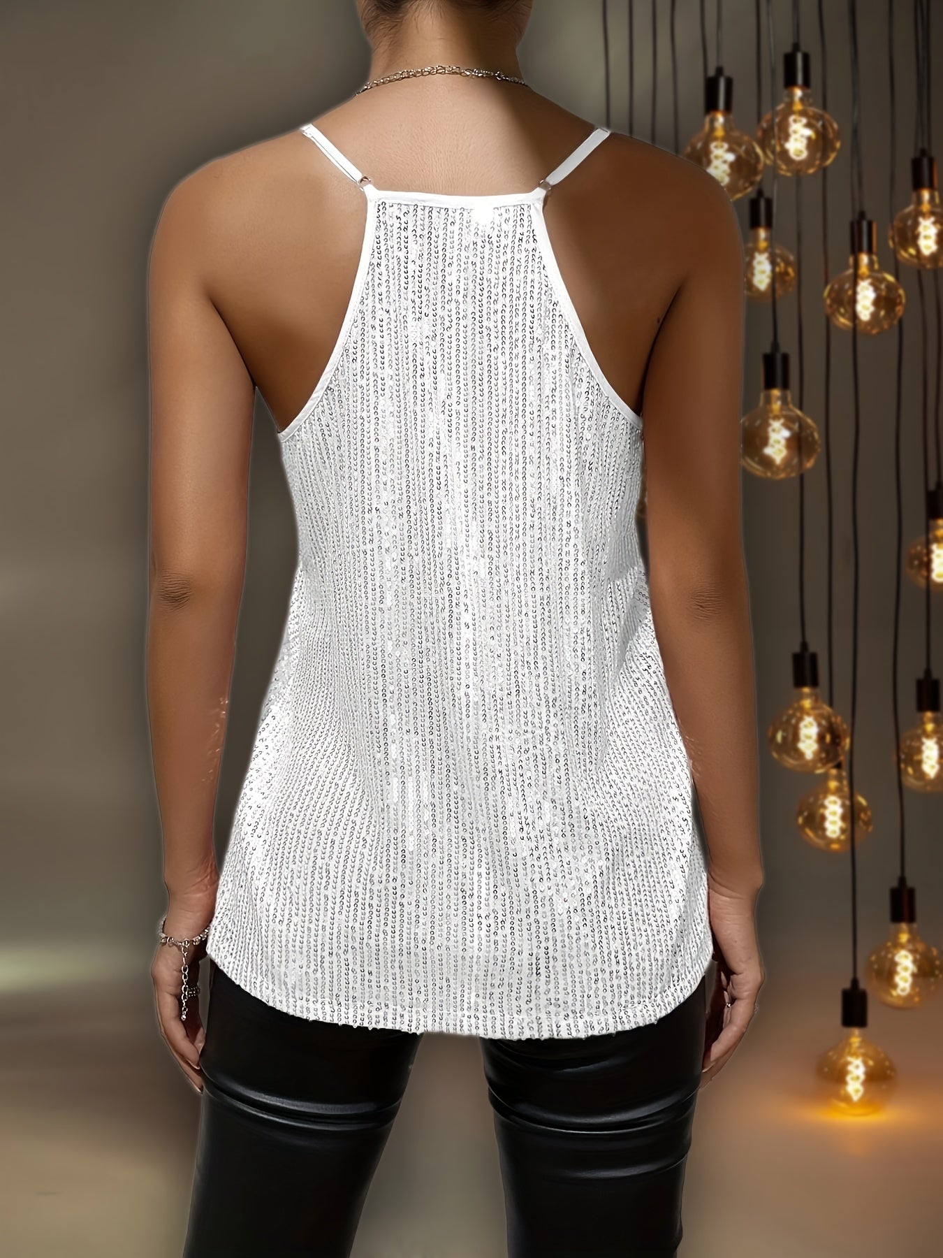 Sequins V Neck Cami Top Sleeveless Summer Women's Clothing