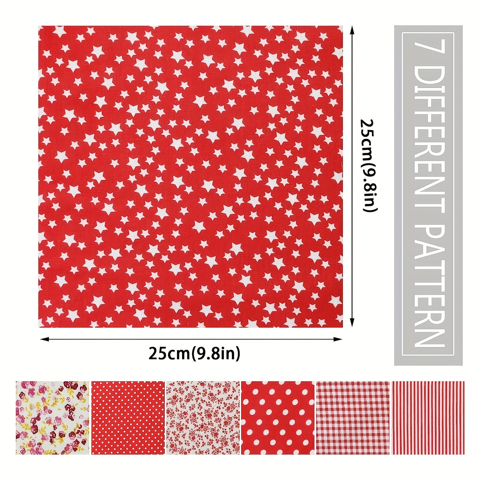 7pcs Red Flower Cotton Fabric Sewn Pre Cut Square Bed Sheets Quilted DIY Bundle