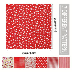 7pcs Red Flower Cotton Fabric Sewn Pre Cut Square Bed Sheets Quilted DIY Bundle