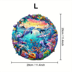Ocean World Wooden Jigsaw Puzzle with Dolphins and Tropical Fish