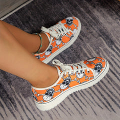 Women's Skull Print Sneakers Casual Lace Up Outdoor Shoes Lightweight Low Top