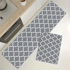 Grey Geometric Moroccan Kitchen Rug - Absorbent Non Slip Floor Mat