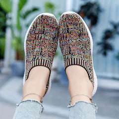Women's Multicolor Woven Slip-On Sneakers Flatform Casual Running Shoes