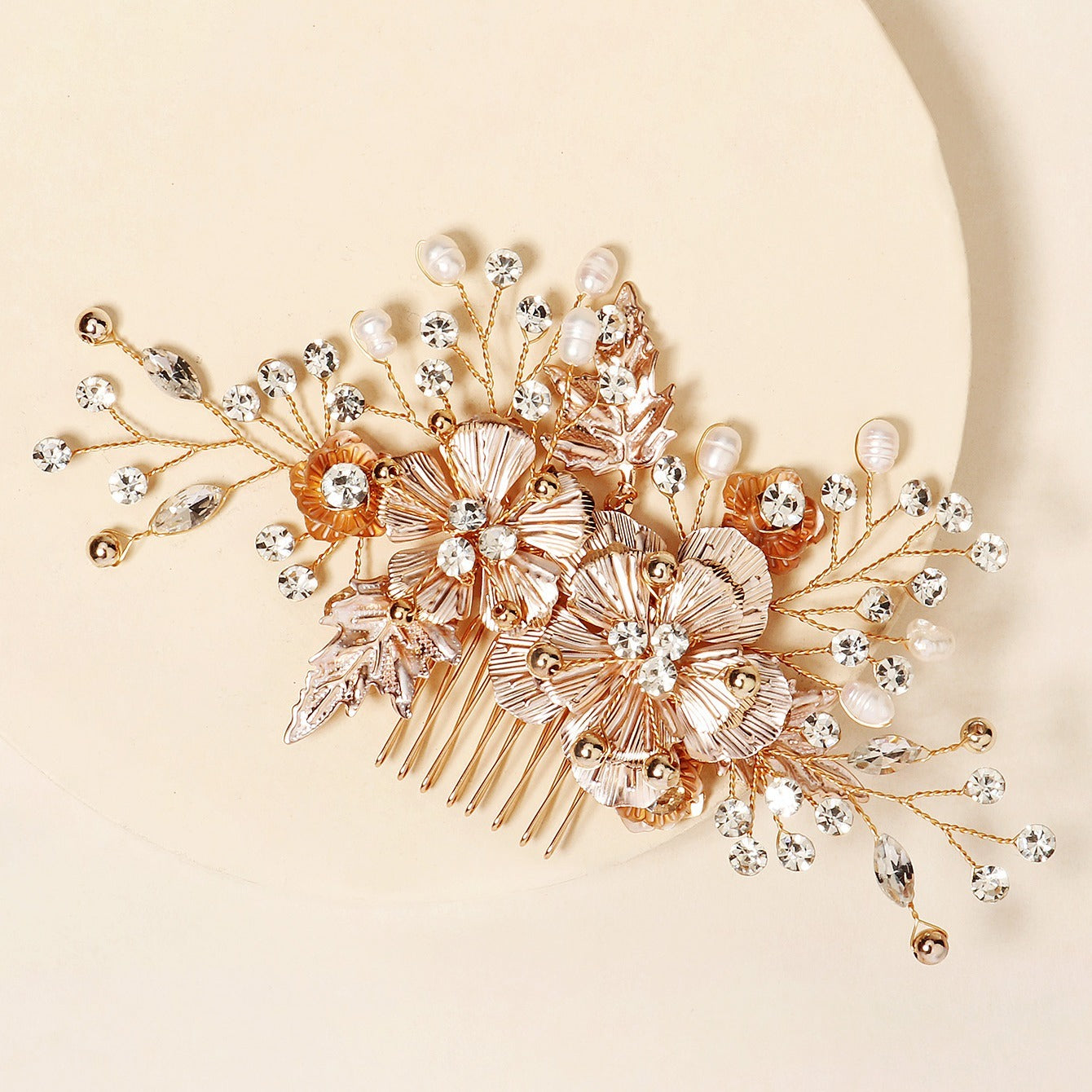 Floral Pearl Crystal Wedding Comb Bridal Hair Accessory
