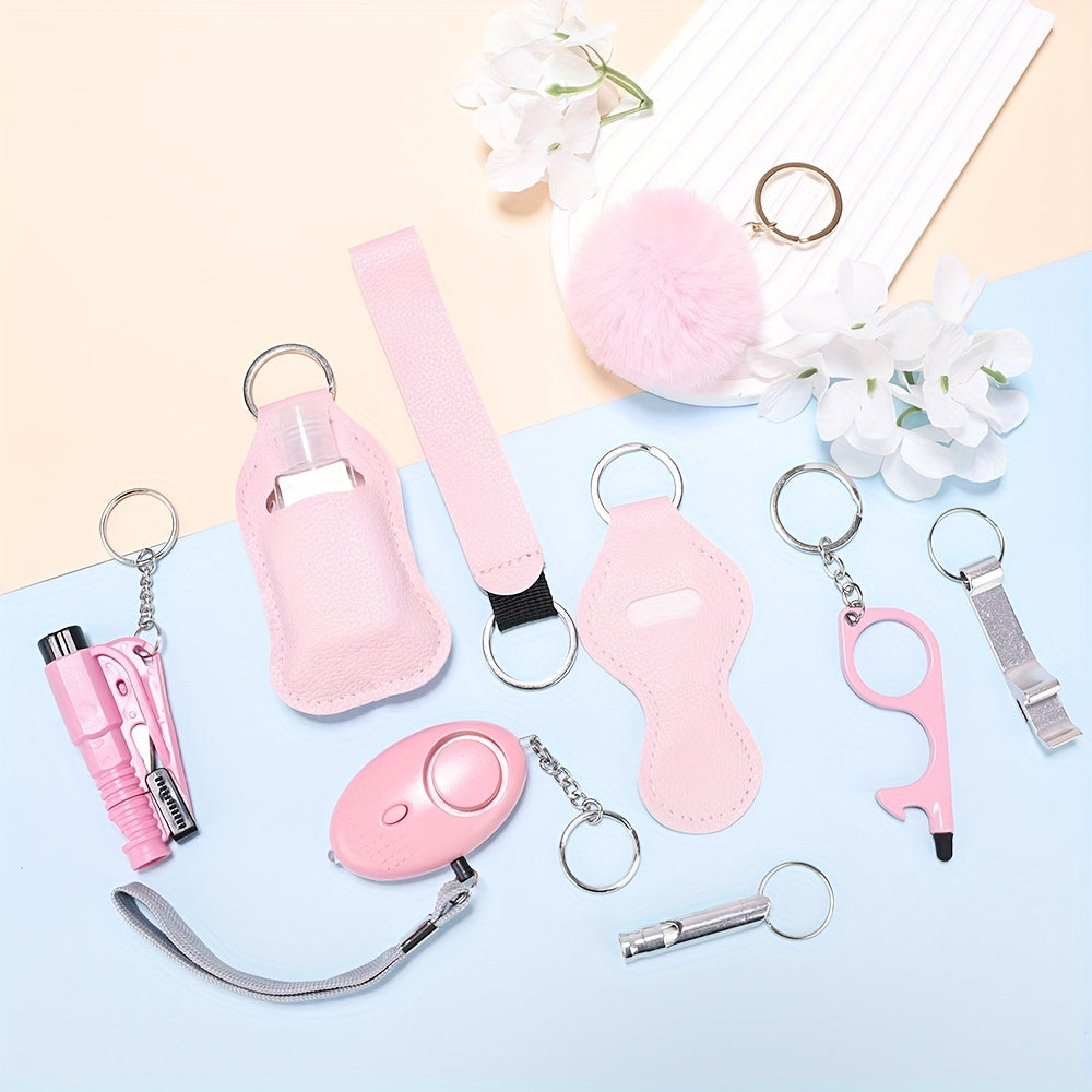 9pcs Women's Safety Keychain Set with Personal Alarm Window Breaker Accessories