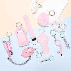 9pcs Women's Safety Keychain Set with Personal Alarm Window Breaker Accessories