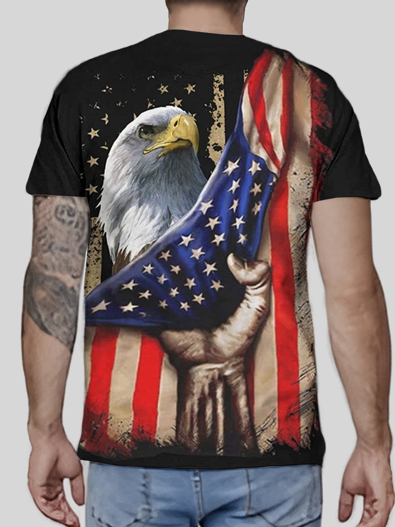 Independence Eagle & American Flag Print Men's T-shirt