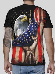 Independence Eagle & American Flag Print Men's T-shirt