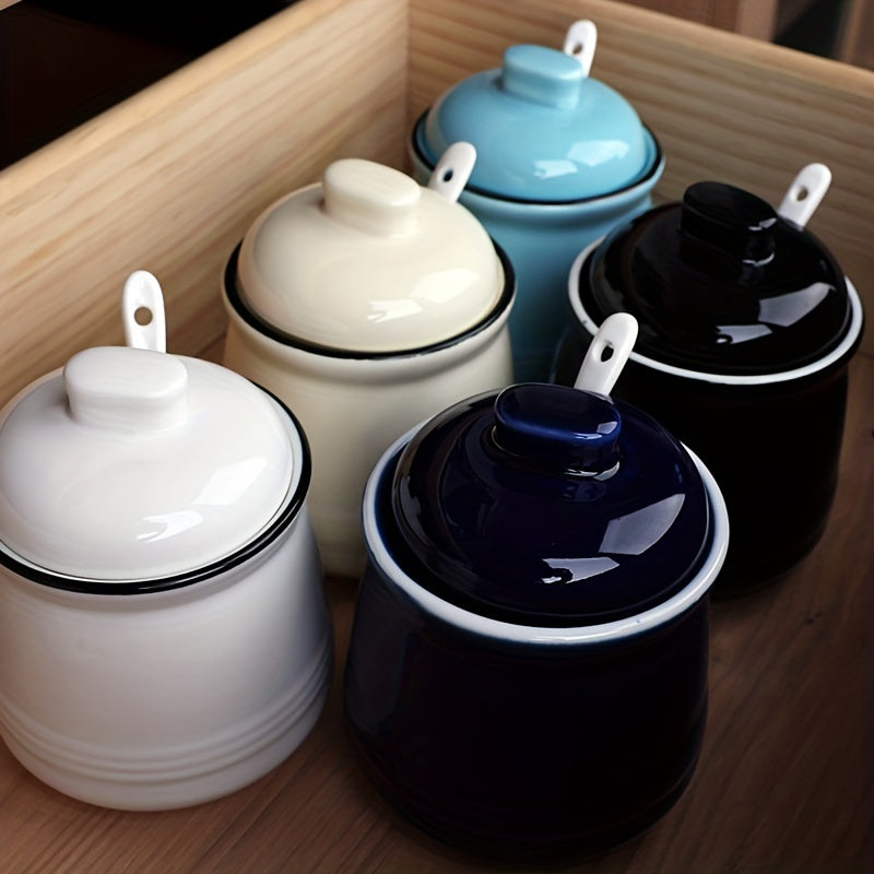 Ceramic Salt Bowl Sugar Bowl with Lid and Spoon