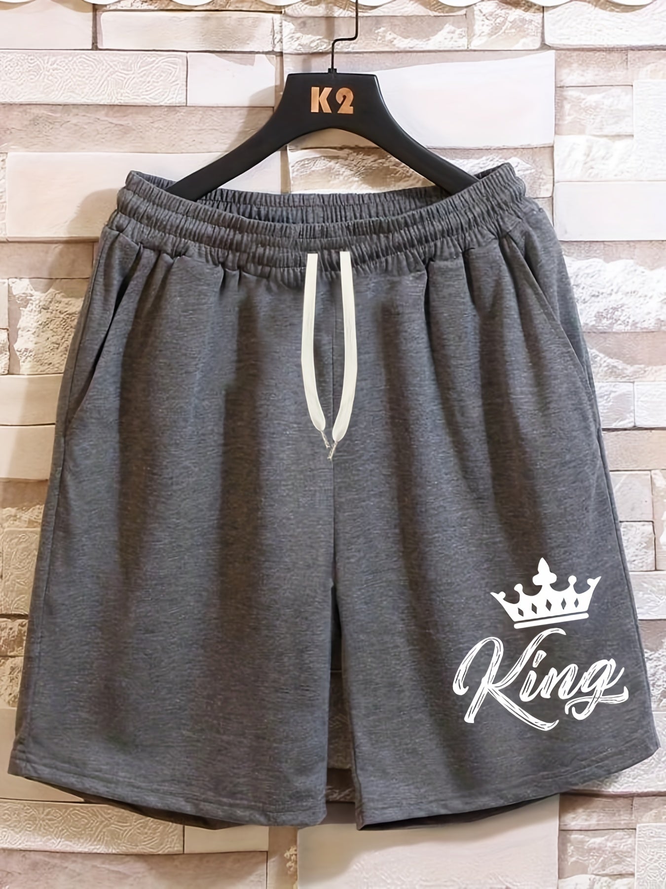 King & Crown Print Men's Shorts Summer Casual Elastic Waist Drawstring Shorts