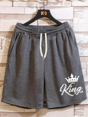 King & Crown Print Men's Shorts Summer Casual Elastic Waist Drawstring Shorts