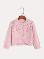 Toddler Girls Knitted Short Cardigan Button Down Plain Thin Knit Top