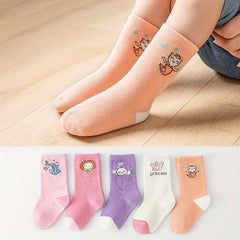 5 Pairs Boys Cotton Cartoon Animal Crew Socks for 0-3 Year Olds