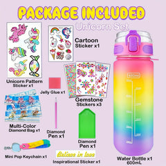 DIY Water Bottle Kit for Girls, Unicorn Mermaid Design, Diamond Painting Craft