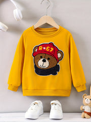 Boys Casual Bear Embroidered Pullover Sweatshirt
