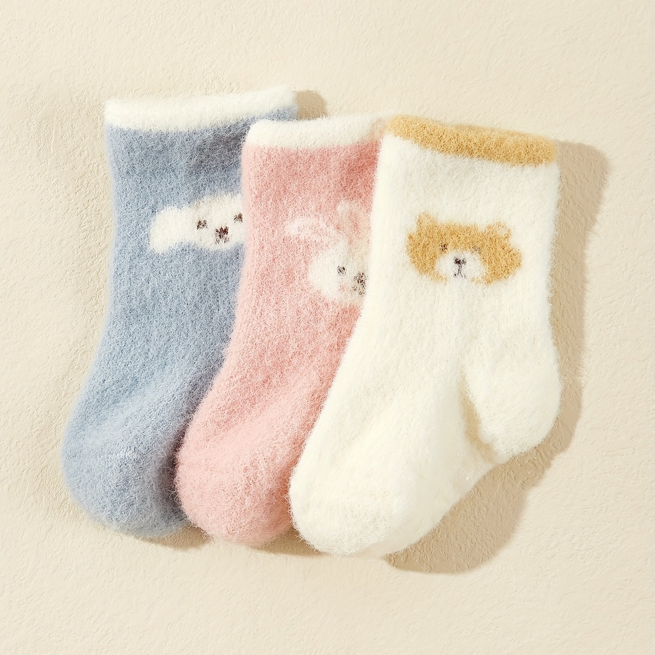 3pairs Baby Girls Cartoon Plush Non-slip Floor Socks for Autumn and Winter