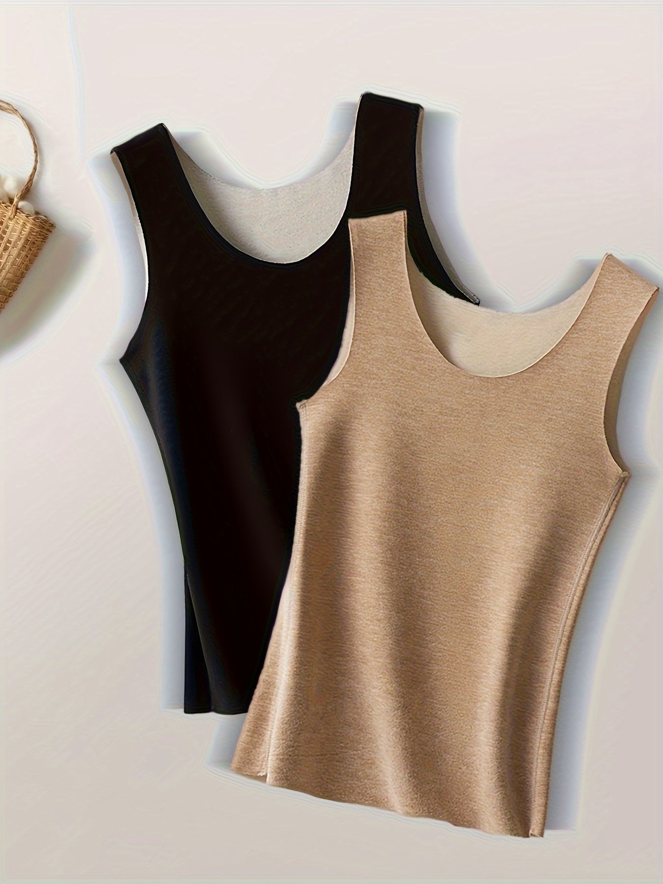 2pcs Seamless Thermal Tops Crew Neck Sleeveless Top Women's Lingerie