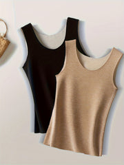 2pcs Seamless Thermal Tops Crew Neck Sleeveless Top Women's Lingerie