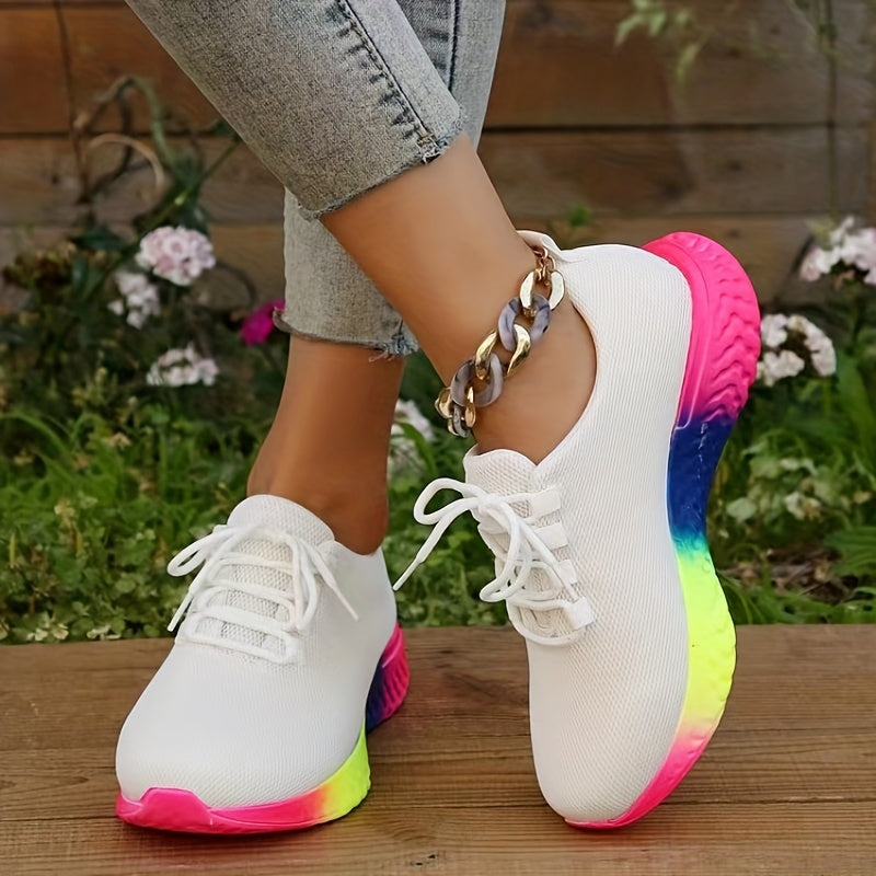 Women's Rainbow Soft Sole Running Shoes Non slip Breathable Mesh Sneakers