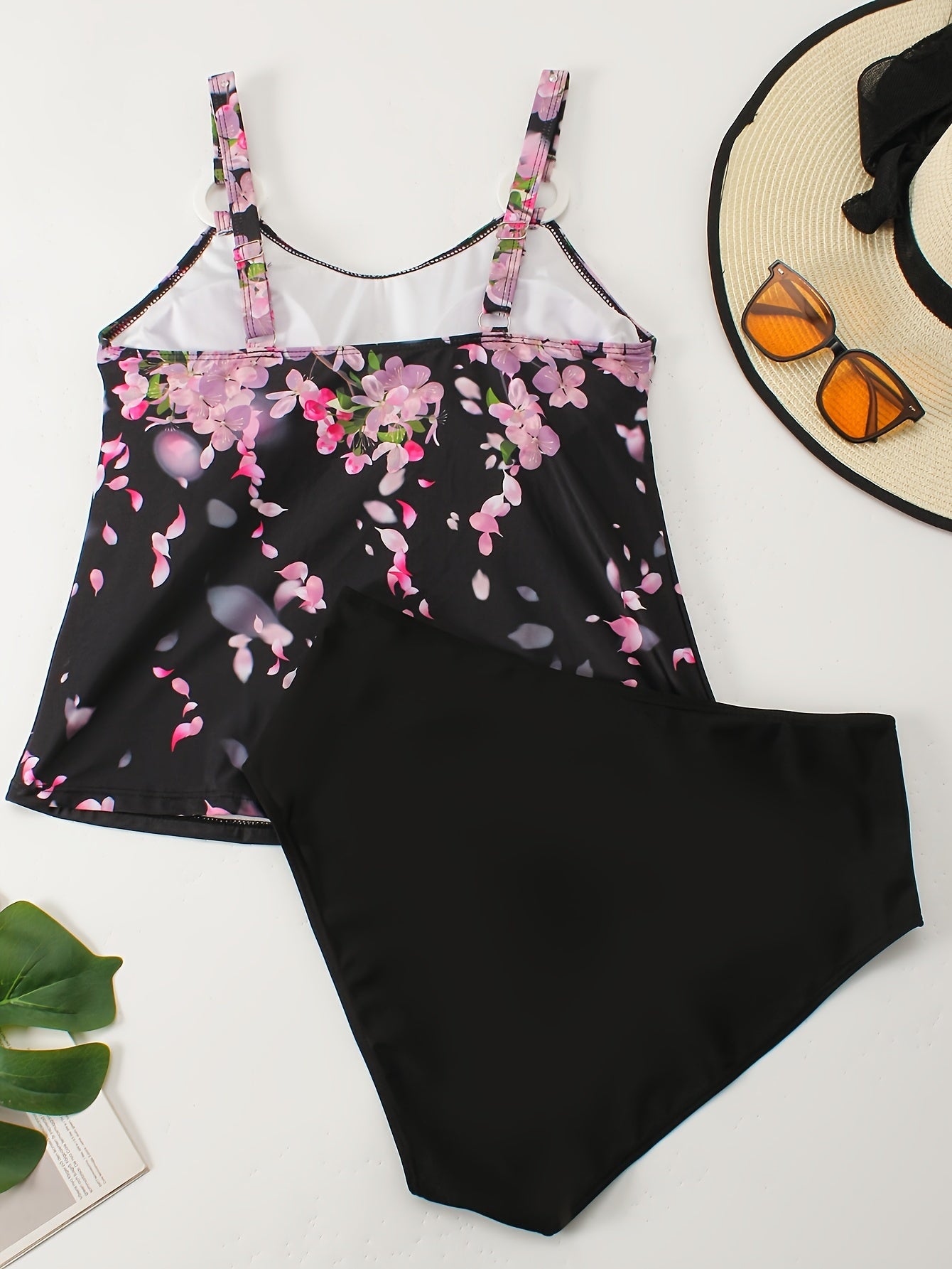 Floral Print Tankini Set Round Neck Cami Top & Panty Bathing Suit