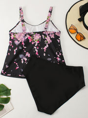 Floral Print Tankini Set Round Neck Cami Top & Panty Bathing Suit