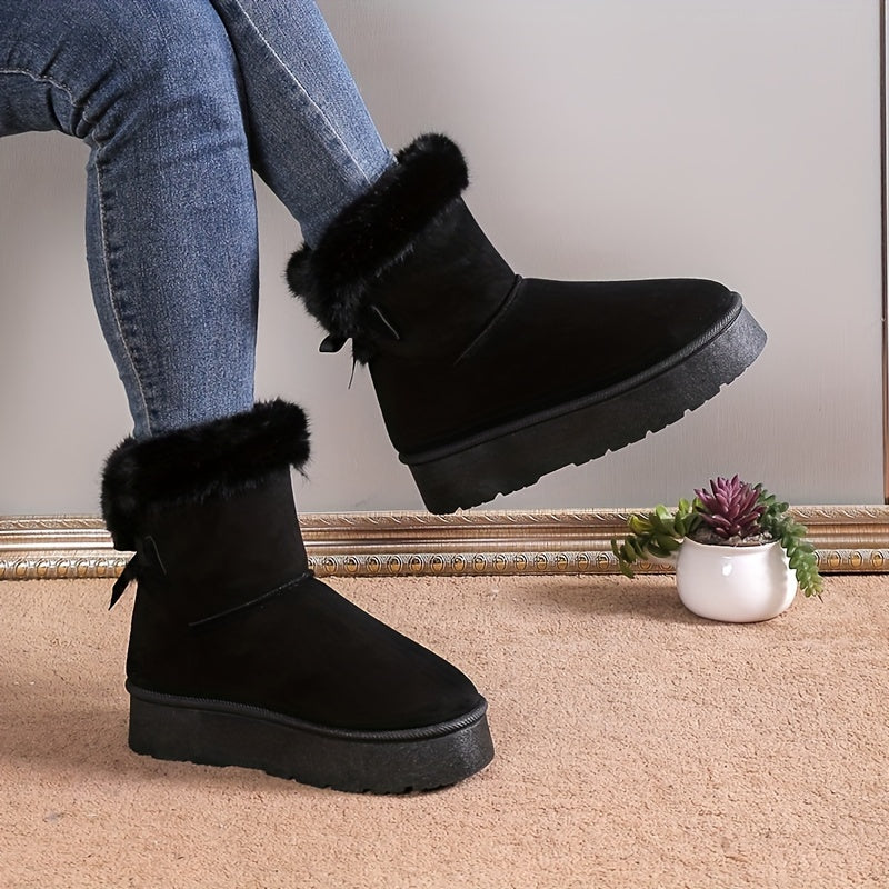 Women's Plush Snow Boots Waterproof Non-slip Mid Calf Boots