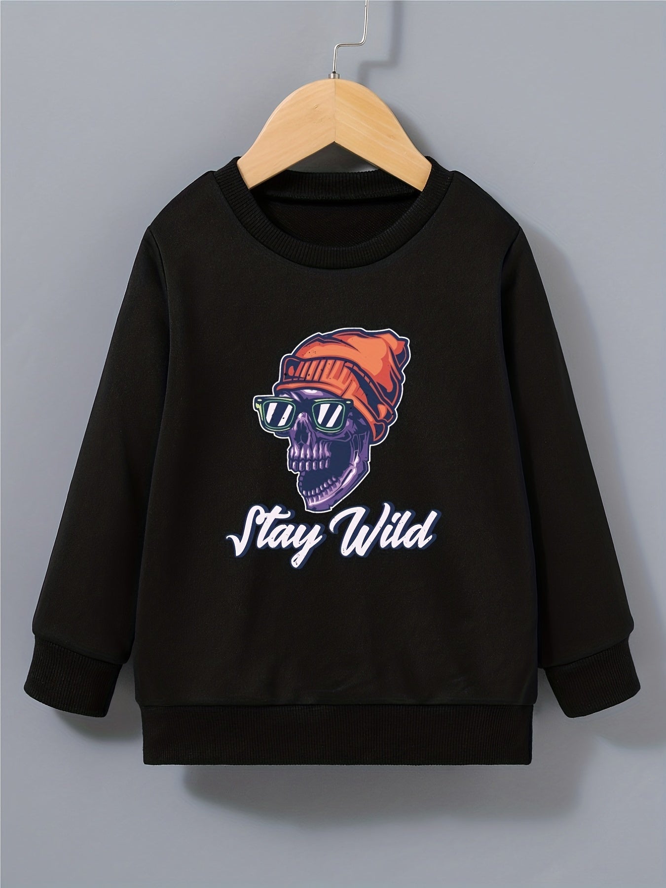 Kid's Halloween Style Beanie Skull Pattern Sweatshirt STAY WILD Print
